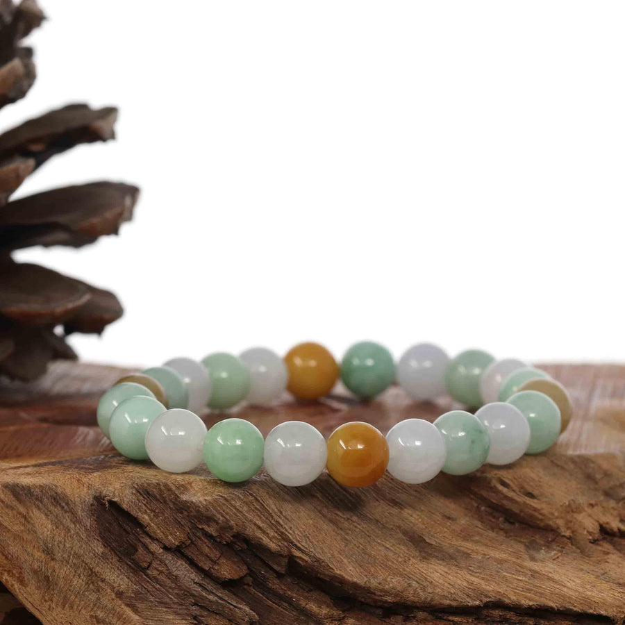 Baikalla Jewelry jade beads bracelet Genuine Jadeite Jade Round Multiple Colors Beads Bracelet ( 9 mm)