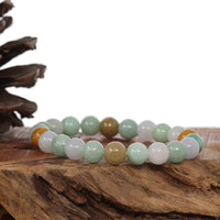 Baikalla Jewelry jade beads bracelet Genuine Jadeite Jade Round Multiple Colors Beads Bracelet ( 9 mm)