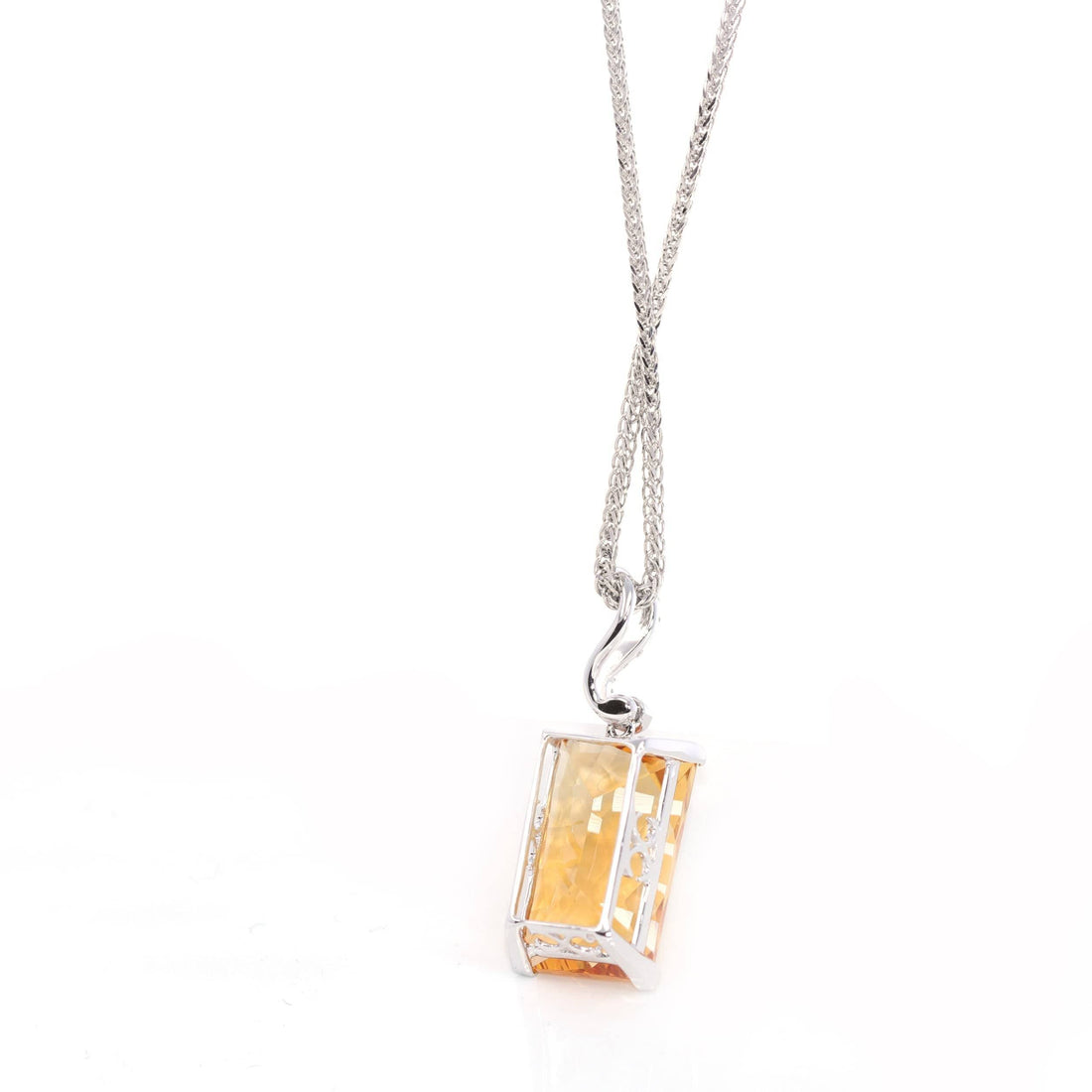 Baikalla Jewelry Gemstone Pendant Necklace 14k White Gold Genuine Citrine & Diamonds Pendant Necklace with Diamond
