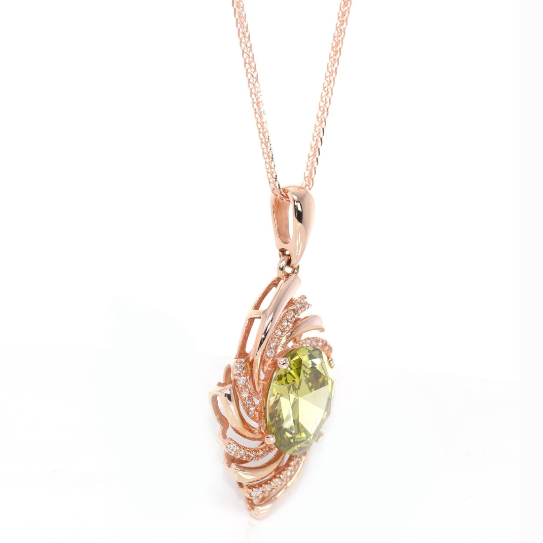 Baikalla Jewelry Gemstone Pendant Necklace 18k Rose Gold Genuine AAA Royal Peridot Pendant Necklace With CZ