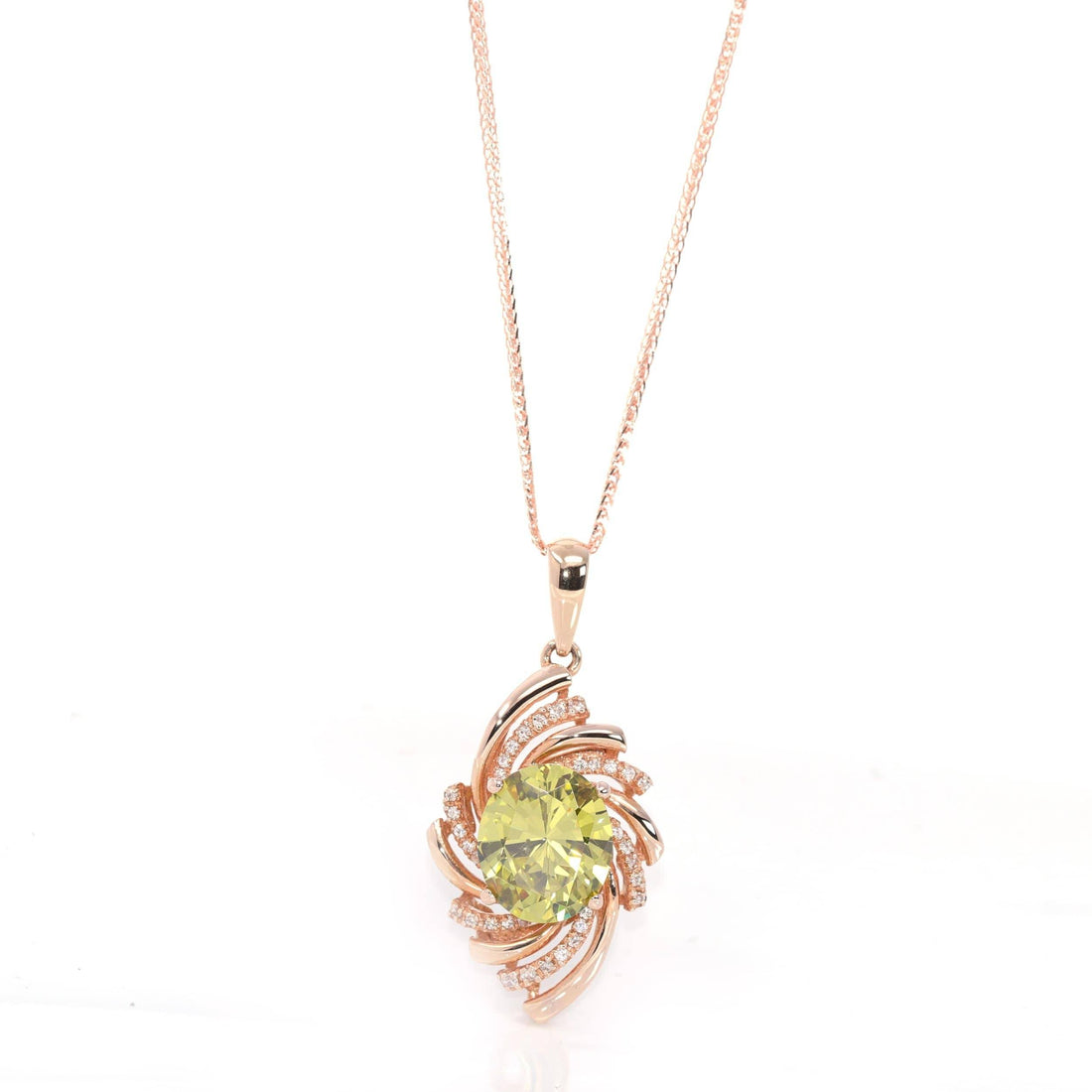 Baikalla Jewelry Gemstone Pendant Necklace 18k Rose Gold Genuine AAA Royal Peridot Pendant Necklace With CZ