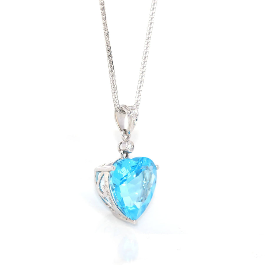 Baikalla Jewelry gemstone jewelry 14k White Gold Genuine Swiss Blue Topaz & Diamonds Pendant Necklace