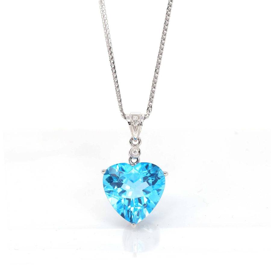 Baikalla Jewelry gemstone jewelry 14k White Gold Genuine Swiss Blue Topaz & Diamonds Pendant Necklace