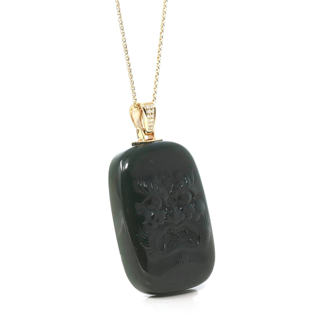 Baikalla Jewelry Gold Jade Pendant Baikalla™ 14K Yellow Gold Genuine Nephrite Dark Green Jade " Da Hei Tian " Pendant Necklace