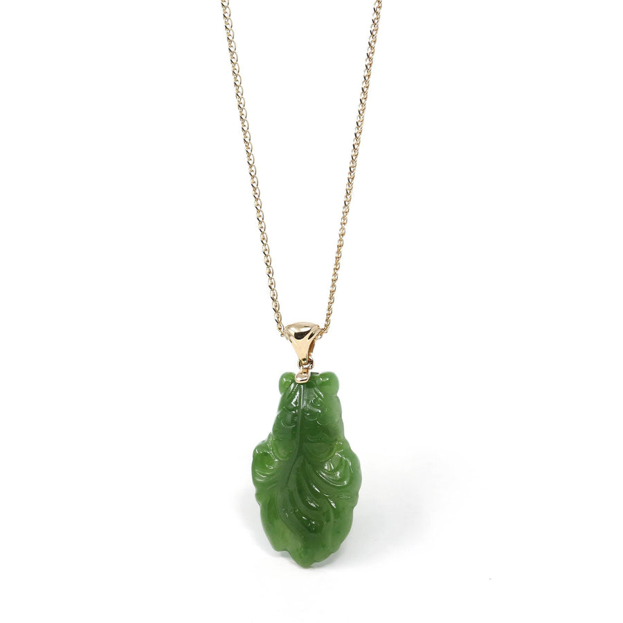 Baikalla Jewelry Gold Jade Necklace Pendant Only Baikalla™ : " Gold Fish " 18k Yellow Gold Genuine Nephrite Green Jade Pendant Necklace
