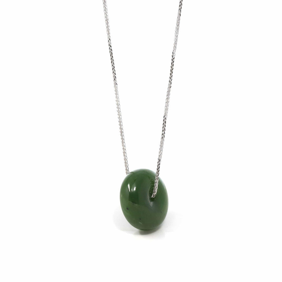 Baikalla Jewelry Jade Pendant Necklace Baikalla™ "Good Luck Button" Necklace Real Green Jade Lucky KouKou Donut Pendant Necklace