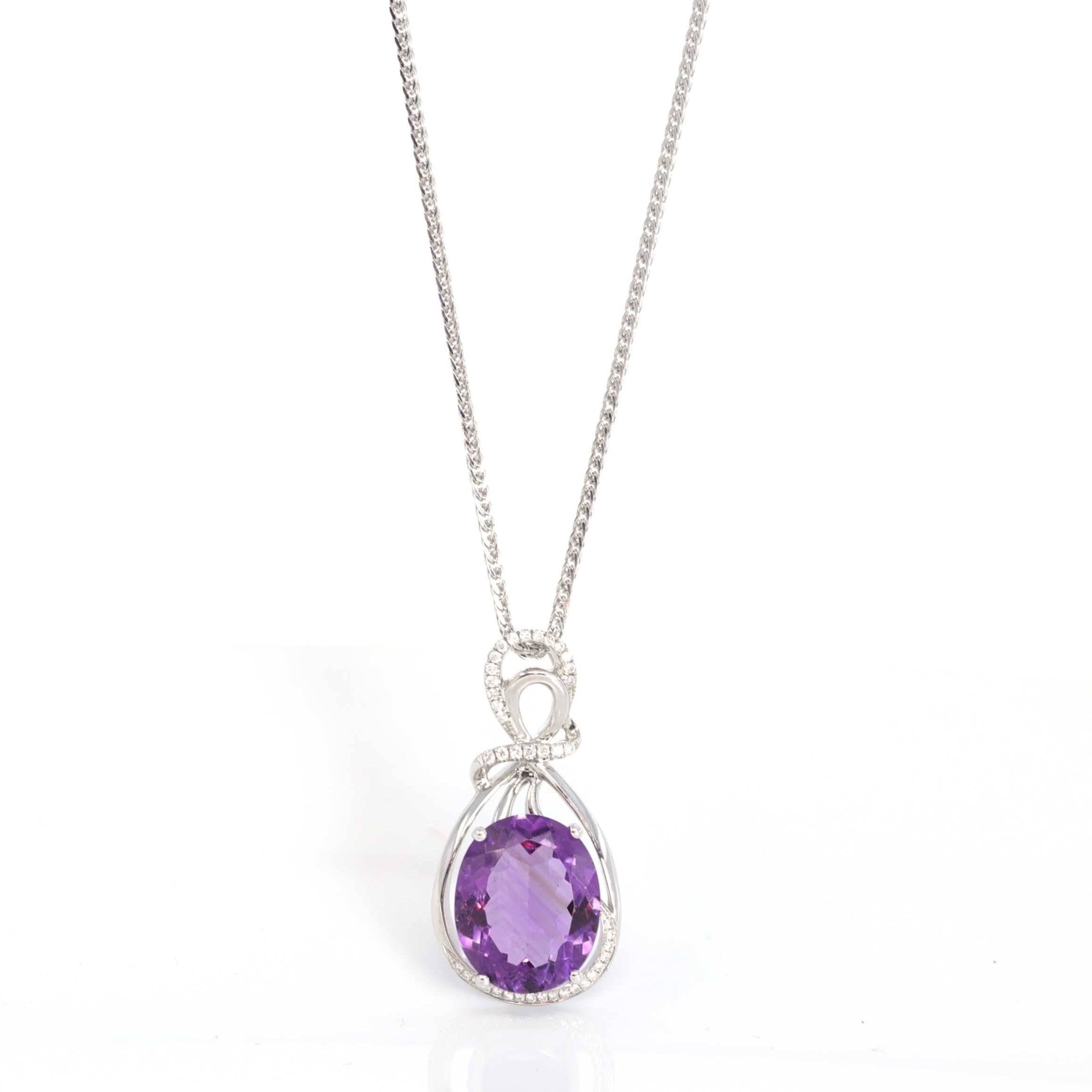 18k White Gold Genuine AAA Royal Amethyst Pendant Necklace – BKLA