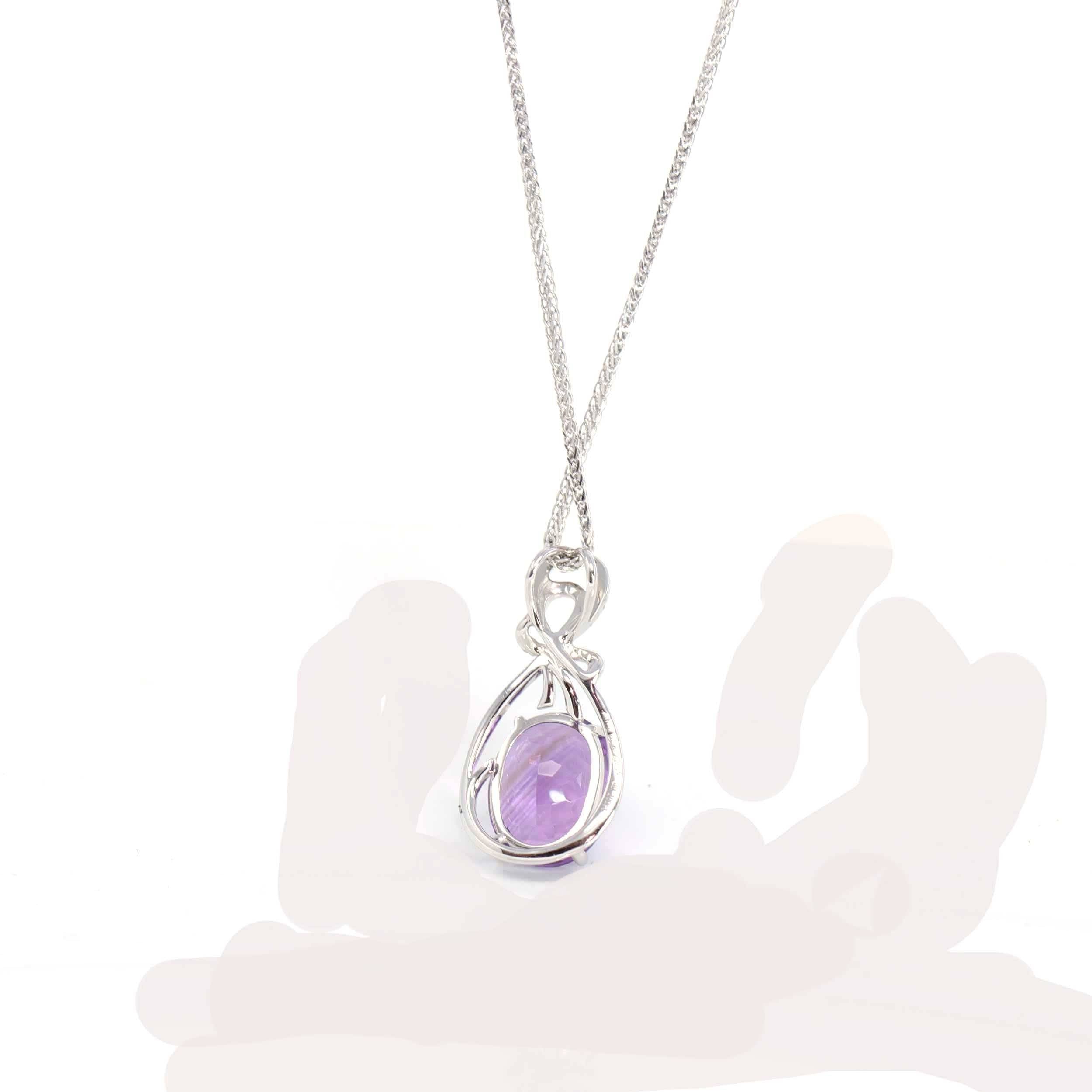 18k White Gold Genuine AAA Royal Amethyst Pendant Necklace – BKLA