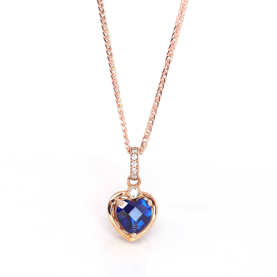 Baikalla Jewelry Gold Sapphire Necklace 18K Sapphire Necklace 18k Rose Gold  Lab. Created Sapphire, Ruby & CZ Pendant Necklace