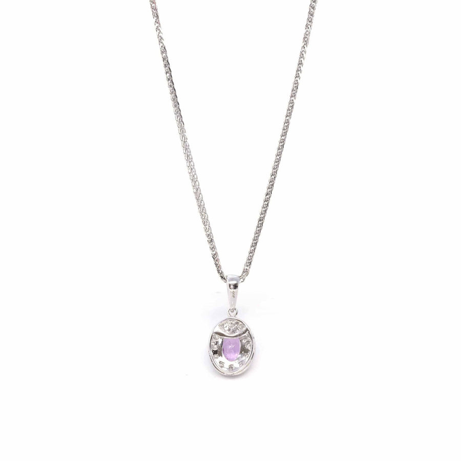 Baikalla Jewelry Gemstone Pendant Necklace 14k White Gold Natural Oval Amethyst Necklace With Diamond Halo