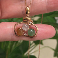 18K Rose Gold "Lucky Goodie Bottle" Multi-Color Jadeite Jade Cabochon Necklace with Diamonds
