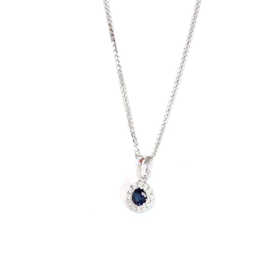 Baikalla Jewelry gemstone jewelry 14k White Gold Natural Blue Sapphire Necklace With Diamond