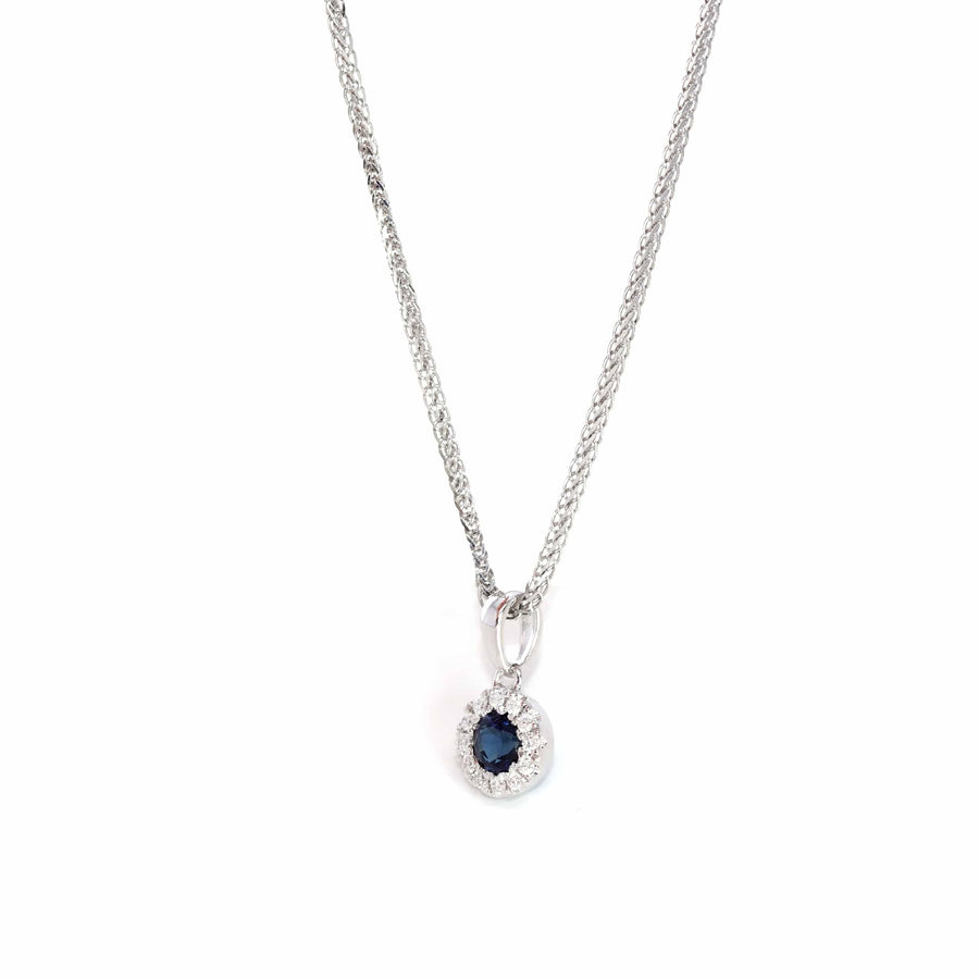 Baikalla Jewelry gemstone jewelry 14k White Gold Natural Blue Sapphire Necklace With Diamond