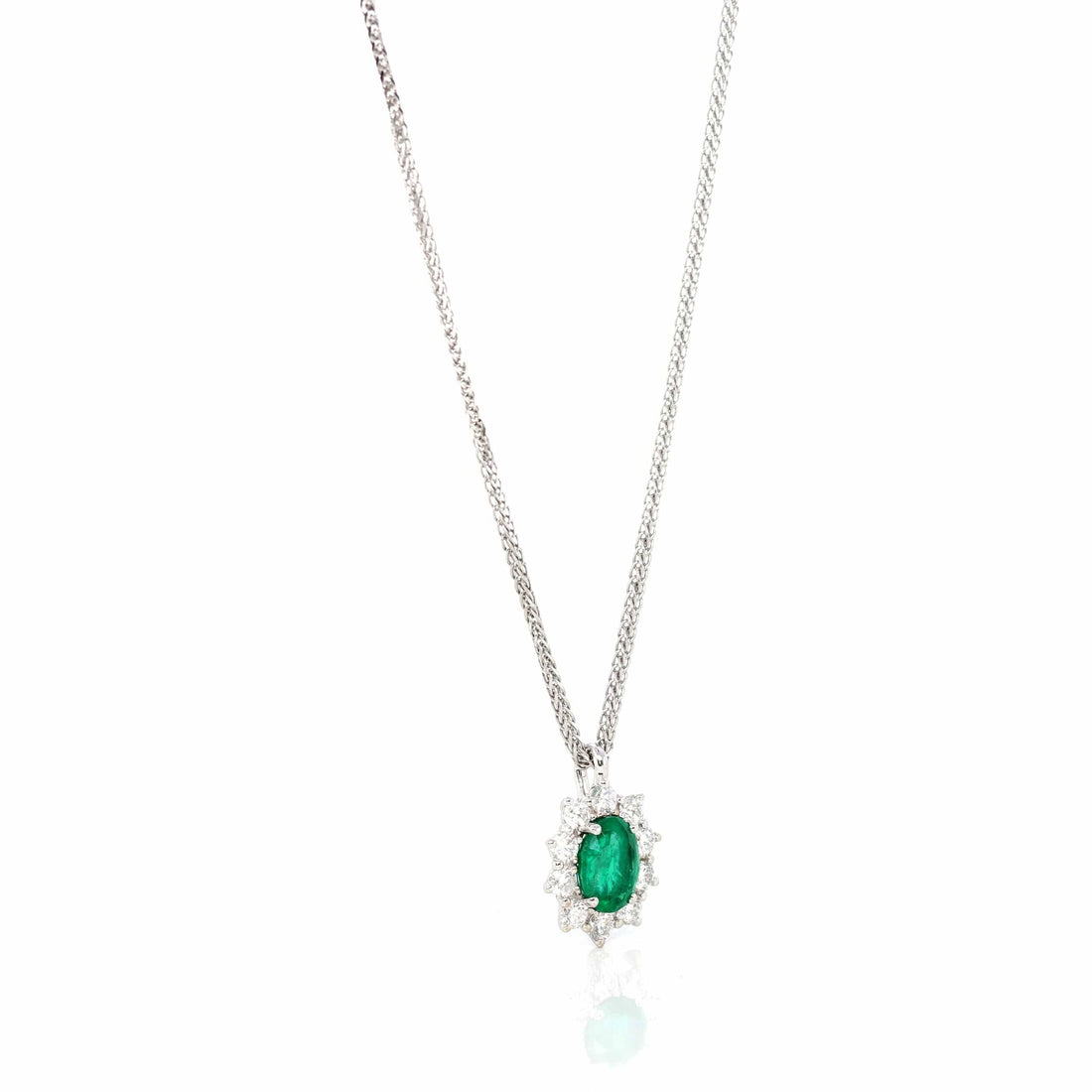 Baikalla Jewelry Gemstone Pendant Necklace Baikalla™ 18k White Gold AAA Emerald Round 4 Prong Set Necklace With Diamond