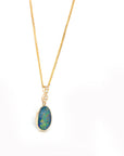 Baikalla Jewelry Gold Gemstone Necklace 14K Genuine Blue Opal Pendant Necklace
