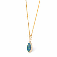 Baikalla Jewelry Gold Gemstone Necklace 14K Genuine Blue Opal Pendant Necklace
