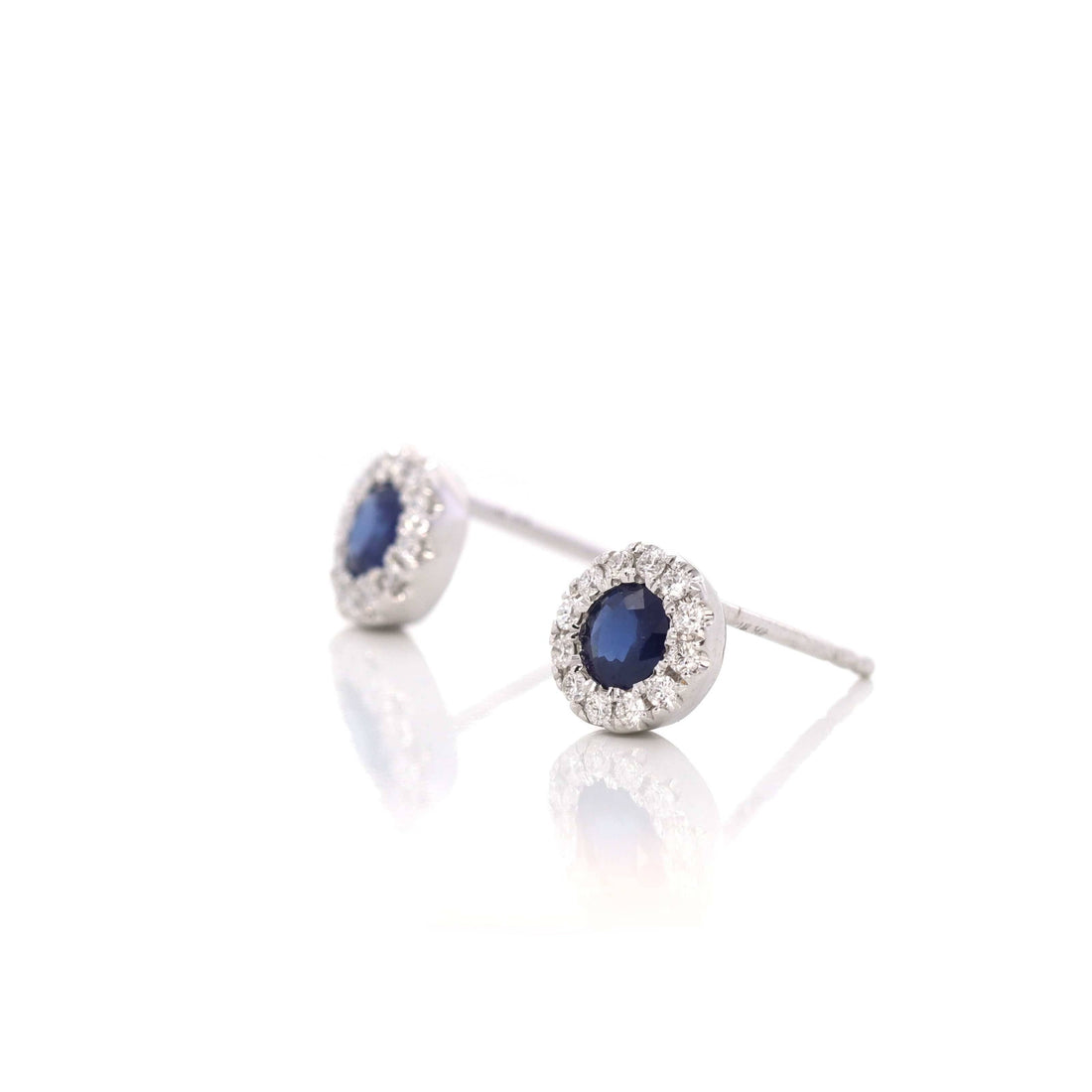 Baikalla Jewelry Gold Gemstone Earrings Baikalla 14k Classic White Gold Natural 6/10ct Blue Sapphire  Earrings w/Diamond Halo