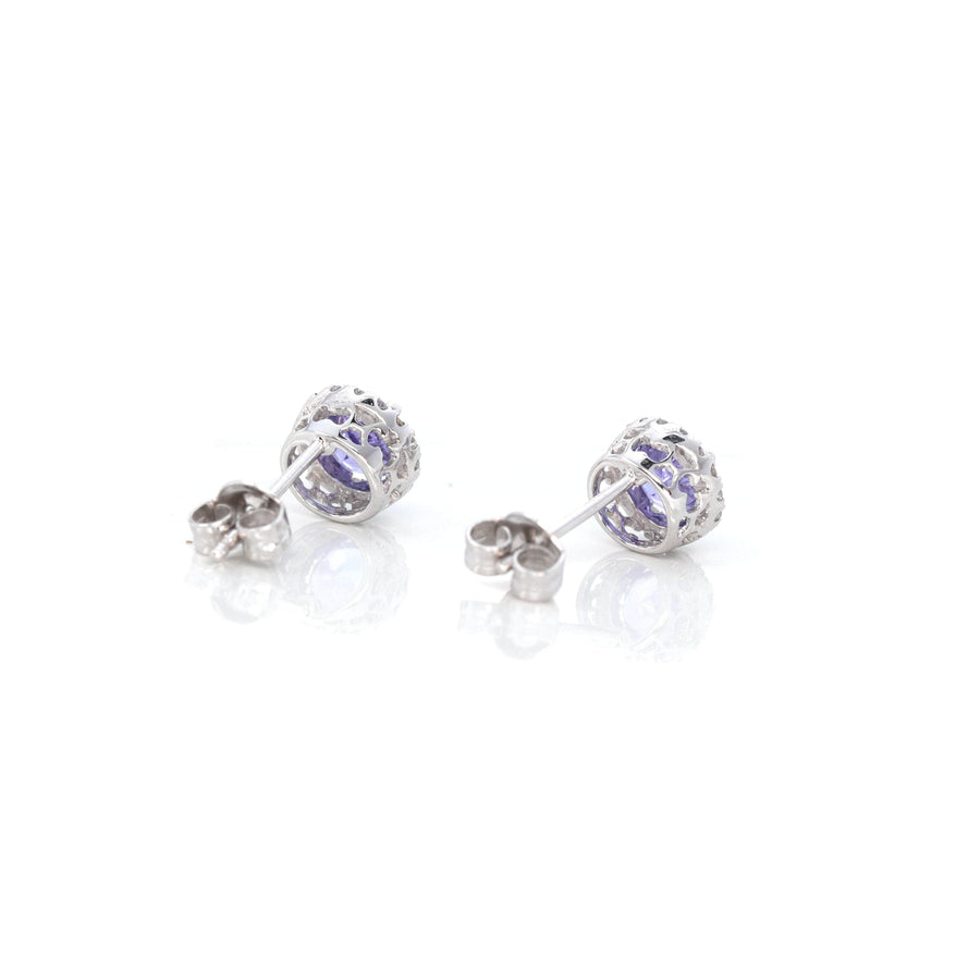 Baikalla Jewelry Gold Gemstone Earrings Baikalla 14k Classic White Gold Natural Round 1 CTTW Tanzanite Earrings w/Diamond Halo