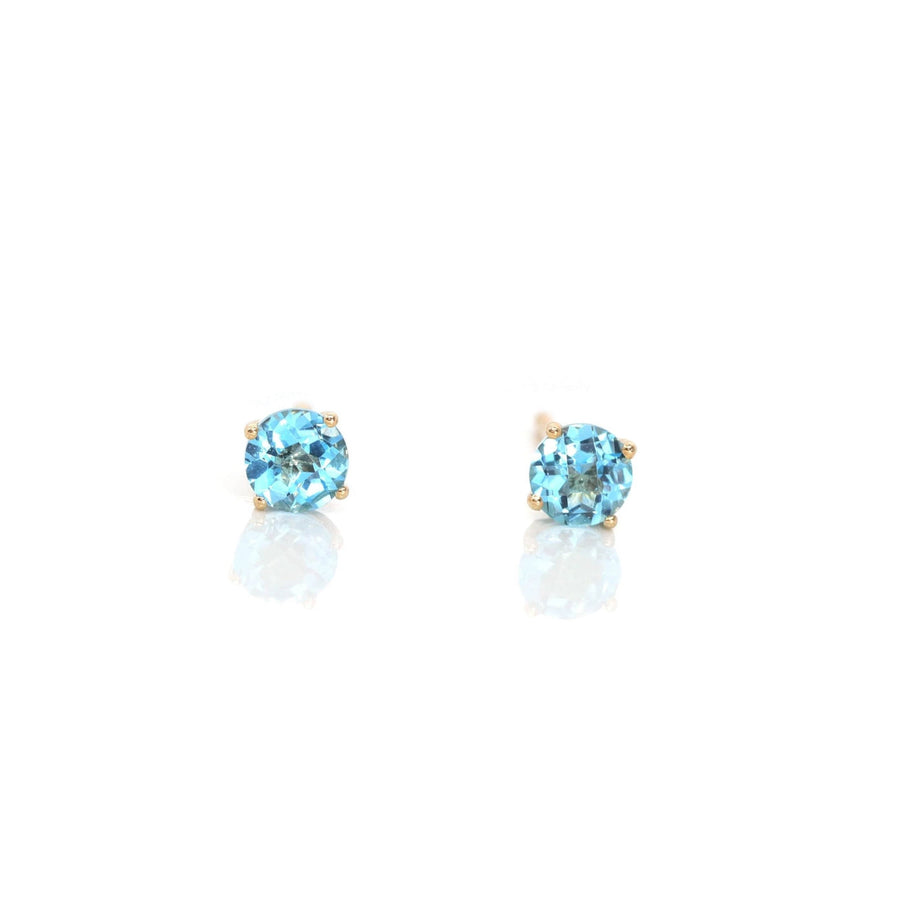 Baikalla Jewelry Gold Gemstone Earrings Baikalla 14k Classic Yellow Gold 4mm Natural Swiss Blue Topaz Earrings