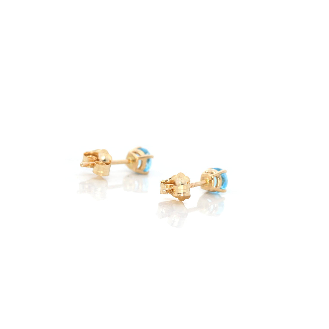 Baikalla Jewelry Gold Gemstone Earrings Baikalla 14k Classic Yellow Gold 4mm Natural Swiss Blue Topaz Earrings