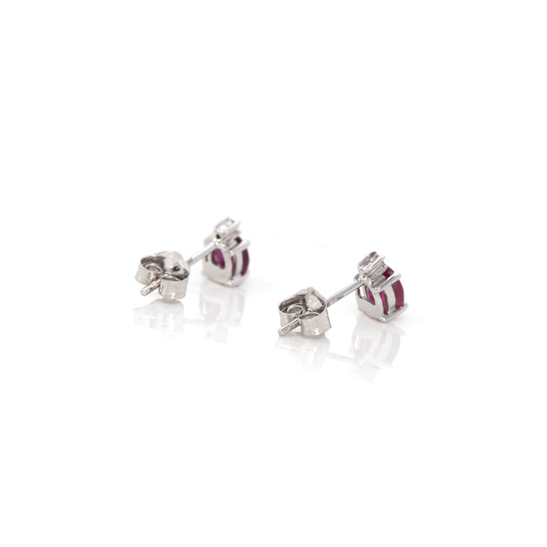 Baikalla Jewelry Gold Gemstone Earrings Baikalla 14k Classic White Gold Natural 4*5mm 7/10ct Ruby Earrings w/Diamond