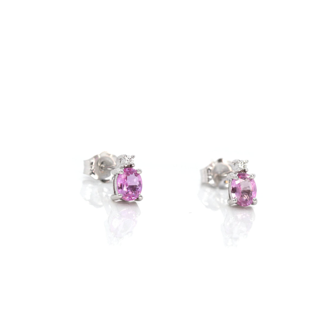 Baikalla Jewelry Gold Gemstone Earrings Baikalla™ 14k Classic White Gold Natural 3/4ct Pink Sapphire Earrings w/Diamond Halo