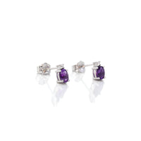 Baikalla Jewelry Gold Gemstone Earrings Baikalla 14k Classic White Gold Natural Oval Royal Amethyst Earrings w/Diamond