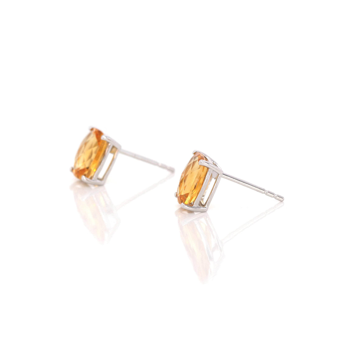 Baikalla Jewelry Gold Gemstone Earrings Baikalla 14k Classic White Gold Natural 6*8mm Emerald Cushion Cut Citrine Earrings