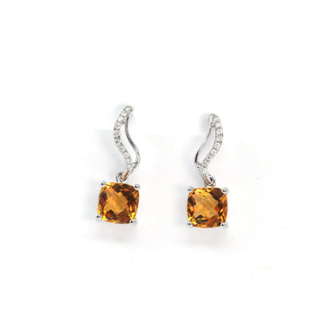 Baikalla Jewelry Gold Gemstone Earrings Baikalla 14k Classic White Gold Natural Citrine 6*6mm Teardrop Earrings w/Diamond