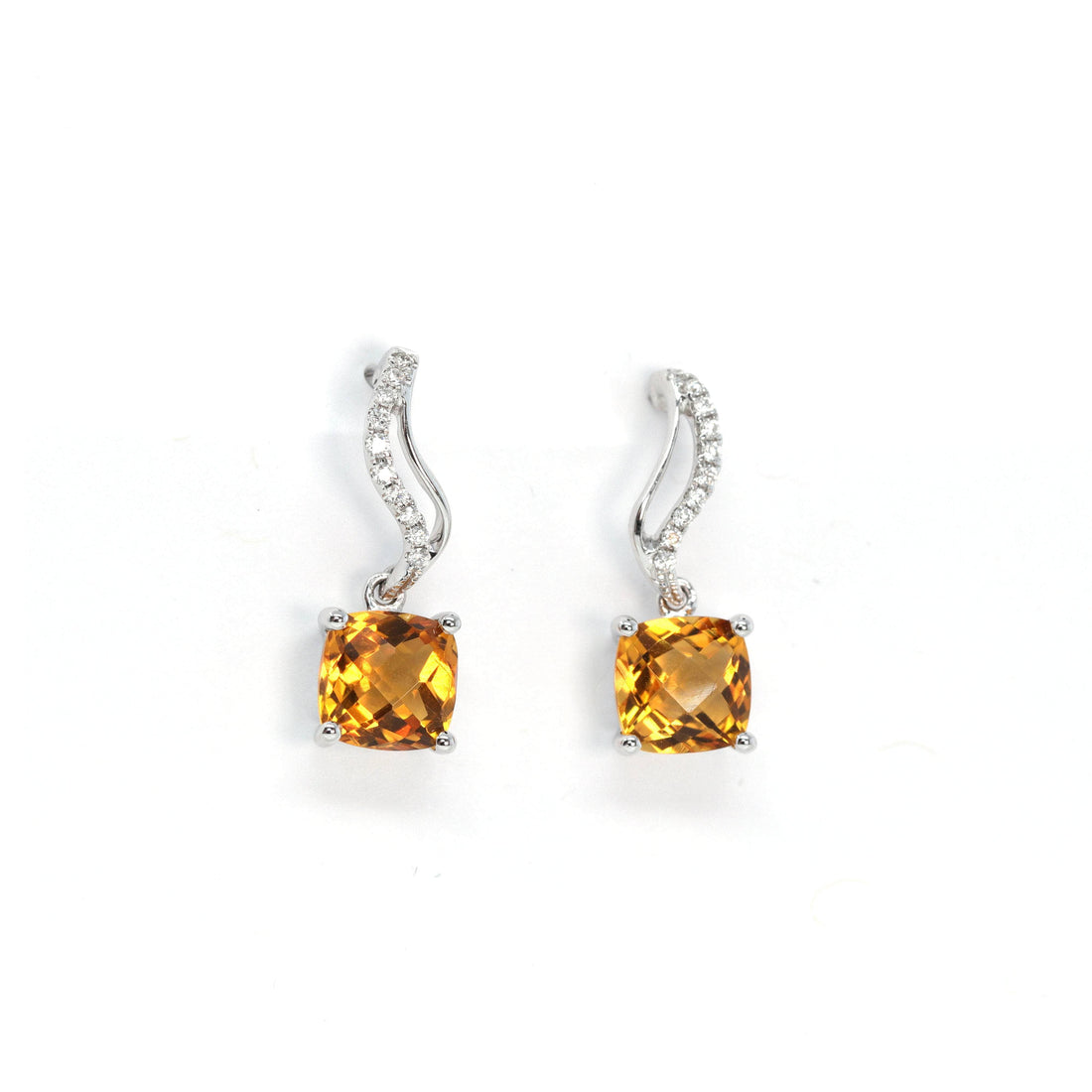 Baikalla Jewelry Gold Gemstone Earrings Baikalla 14k Classic White Gold Natural Citrine 6*6mm Teardrop Earrings w/Diamond