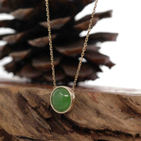 Baikalla Jewelry Gold Jade Pendant 14K Gold Genuine Very High-quality Green Apple Green Jade Circle Pendant Necklace