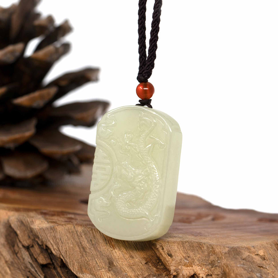 Baikalla Jewelry Jade Pendant Necklace Dragon Baikalla™ "Dragon & Phoenix" Genuine HeTian White Nephrite Jade Pendant Necklace