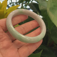 "Princess Half Round" Burmese White & Green Jadeite Jade Bangle Bracelet (58.74 mm) #705