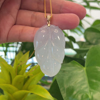 Genuine Ice Jadeite Jade Jin Zhi Yu Ye (Leaf) Necklace With White Gold VSI Diamond Bail