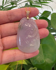 14k Yellow Gold Genuine Burmese Light Lavender Jadeite Happiness and Safety (Fu & Ping An) Pendant Necklace
