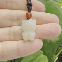 Baikalla "Lucky Kitten" White Nephrite Jade Pendant Necklace