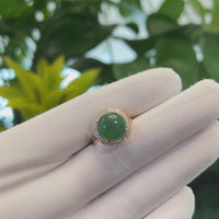 18k Rose Gold Natural Imperial Green Oval Jadeite Jade Engagement Ring With Diamonds