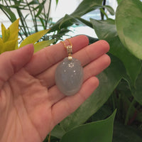 Natural Icy Jadeite Jade Shou Tao ( longevity Peach ) Necklace With 14k Yellow Gold Bail