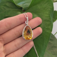 14k White Gold AAA Citrine Tear Drop Necklace with Diamonds