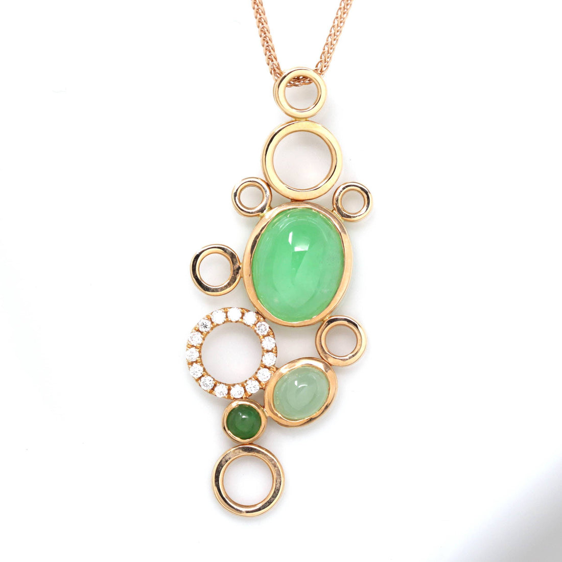 Baikalla Jewelry Gold Jadeite Necklace 18k Rose Gold Jadeite Jade Diamond Bubble Pendant Necklace