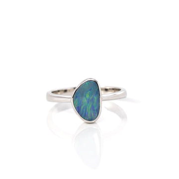 Baikalla Jewelry Sterling Silver Gemstone Ring 6 Sterling Silver Oval Australian Blue Opal Bezel Set Ring