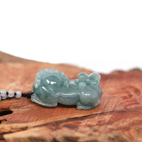 Baikalla Jewelry genuine jadeite carving Baikalla™ Pi Xiu Genuine Burmese Blue Green Jadeite Jade PiXiu Pendant Necklace (FengShui Lucky)