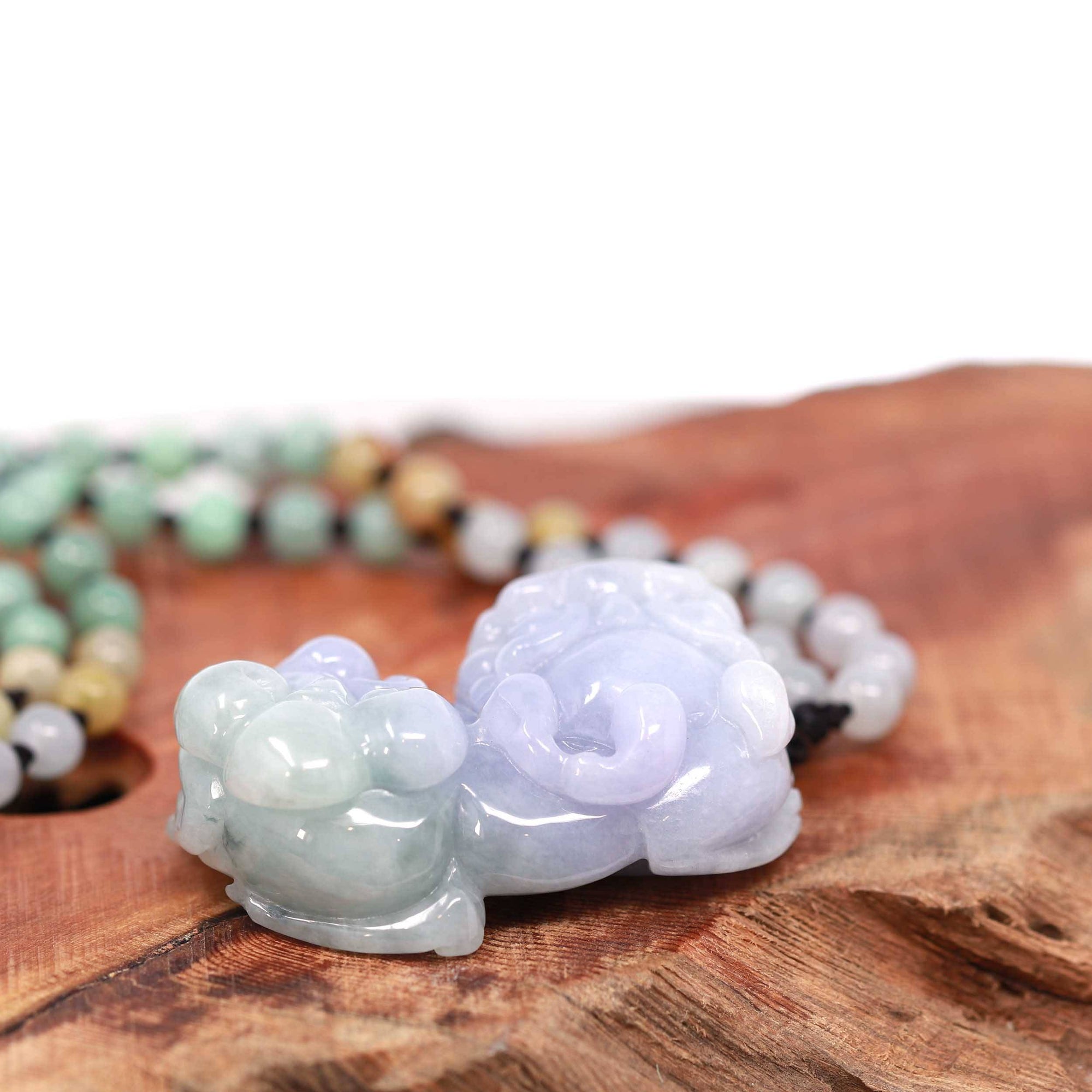 Baikalla Jewelry genuine jadeite carving Baikalla™ Pi Xiu Genuine Burmese Lavender Green Jadeite Jade PiXiu Pendant Necklace (FengShui Lucky)