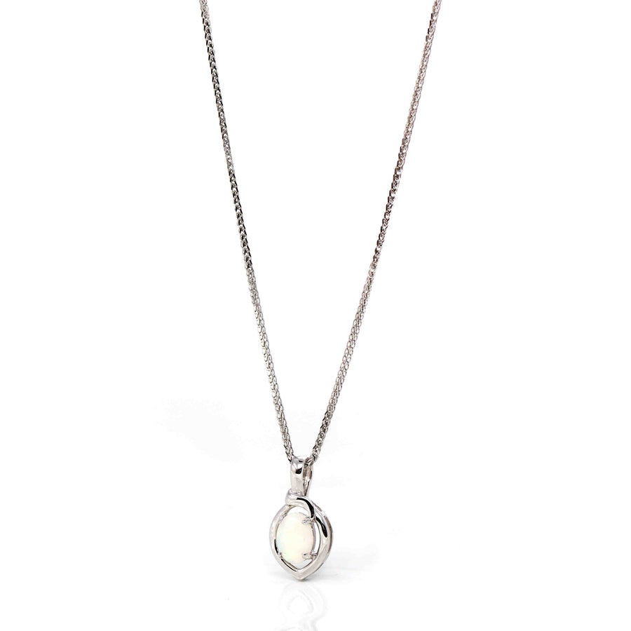 Baikalla Jewelry Gemstone Pendant Necklace Sterling Silver Freeform Australian White Opal Bezel Set Necklace