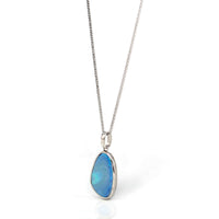 Baikalla Jewelry Gemstone Pendant Necklace Sterling Silver Freeform Australian Blue Opal Bezel Set Necklace