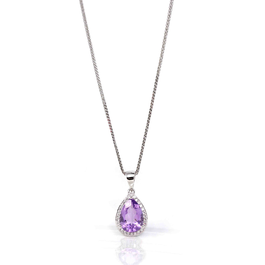 Baikalla Jewelry Silver Topaz Necklace Sterling Silver Natural Amethyst Tear drop Pendant Necklace With CZ