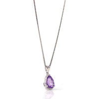 Baikalla Jewelry Silver Topaz Necklace Sterling Silver Natural Amethyst Tear drop Pendant Necklace With CZ