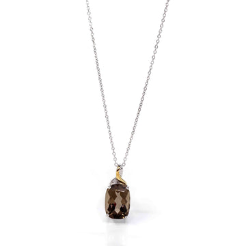 Baikalla Jewelry Silver Topaz Necklace Sterling Silver & 14k Yellow Gold Natural Smoky Quartz Pendant Necklace With CZ