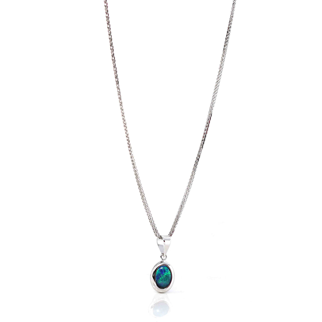 Baikalla Jewelry Gemstone Pendant Necklace Sterling Silver Freeform Australian Blue Opal Bezel Set Necklace