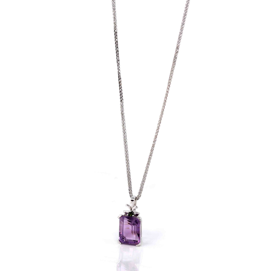 Baikalla Jewelry Silver Topaz Necklace Sterling Silver Natural Amethyst Emerald Cut Pendant Necklace With CZ
